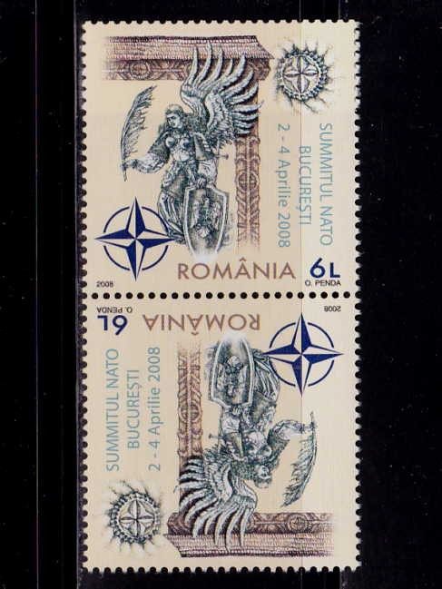 ✅RO 2008 LP 1798 d&quot;Summitul NATO Buc. &quot; , pereche tete-beche tip 2 , MNH