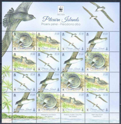 WWF PITCAIRM ISLANDS 2016-pasari-Bloc de 4 serii cu 4 timbre nestampilate MNH foto