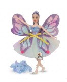 Papusa spiridus cu aripi Emily Pretty Fairy cu aripioare mov cu sclipici