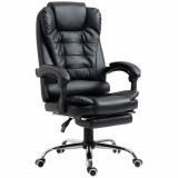 HOMCOM Scaun Birou din Piele Artificială Neagră &Icirc;nălțime Reglabilă Spătar Rabatabil 64.5x69x127cm | Aosom Romania