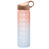 Sticla apa gradata Pufo Motivational pentru sport, fitness, antrenamente, cu pai inclus, 500 ml, roz/albastru