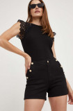 Answear Lab pantaloni scurti femei, culoarea negru, cu imprimeu, high waist