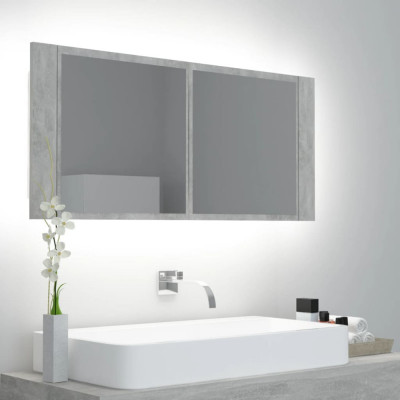 vidaXL Dulap de baie cu oglindă și LED, gri beton, 100x12x45 cm foto