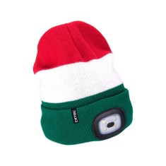 EXTOL LIGHT caciula, ro?u/alb/verde, tricotata, cu lanterna frontala LED deta?abila, 4?45 Lumen; reincarcabila USB Li-ion, 3 func?ii (100%-75%-50%) foto