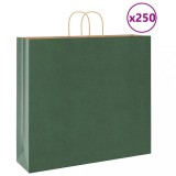 vidaXL Pungi de h&acirc;rtie 250 buc cu m&acirc;nere verde 54x15x49 cm