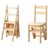 Scaun pliabil tip scară din lemn masiv, 4 trepte, 38 &times; 35 &times; 90 cm, natural