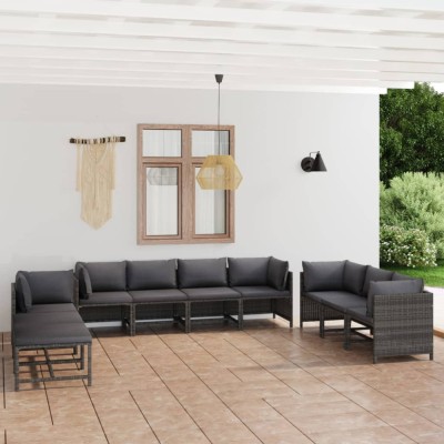 vidaXL Set mobilier de grădină cu perne, 10 piese, gri, poliratan foto