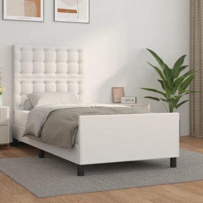 vidaXL Cadru de pat cu tăblie, alb, 90x200 cm, piele ecologică foto
