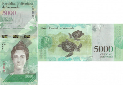 2016 (18 VIII), 5,000 Bol&amp;iacute;vares (P-97a.1) - Venezuela - stare UNC foto