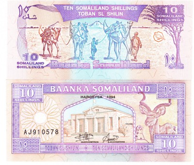 Somaliland 10 Shilingi 1994 P-2a UNC foto