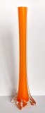 Vaza longilina din sticla de Murano 40cm inaltime, vintage portocaliu