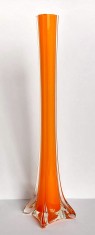 Vaza longilina din sticla de Murano 40cm inaltime, vintage, culoare portocalie, soliflora