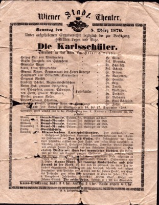 A3205N Die Karlsch&amp;uuml;ler, 1876, program Wiener Stadt Theater foto