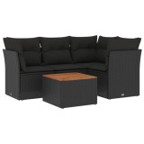 Cumpara ieftin Set mobilier de gradina cu perne, 5 piese, negru, poliratan
