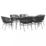 Gossi set de sufragerie de gradina 7 piese neagra sticla polirattan