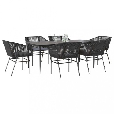 Gossi set de sufragerie de gradina 7 piese neagra sticla polirattan foto