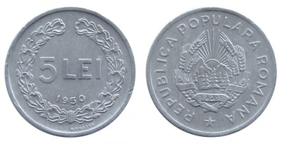 q387 ROMANIA 5 LEI 1950 ALUMINIU STARE XF+ foto