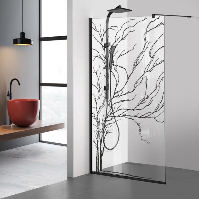 Paravan dus walk-in Aqua Roy &amp;reg; Black, model Tree negru, sticla 8 mm clara securizata, anticalcar, 130x195 cm foto