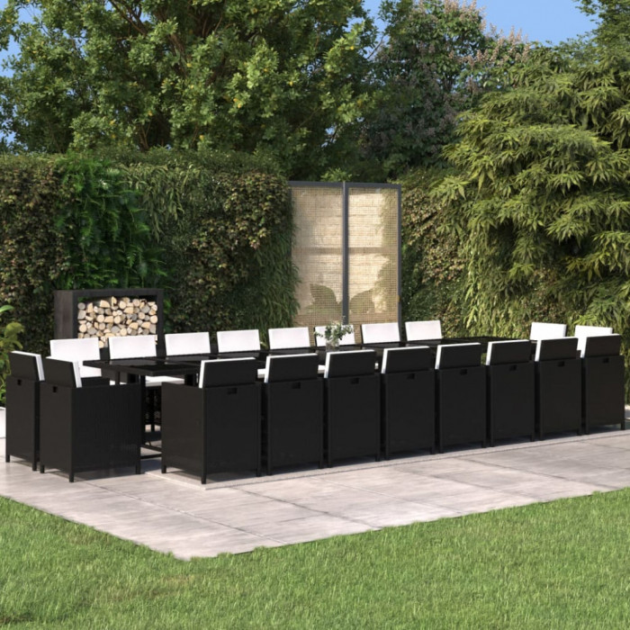 vidaXL Set mobilier de grădină cu perne, 21 piese, negru, poliratan