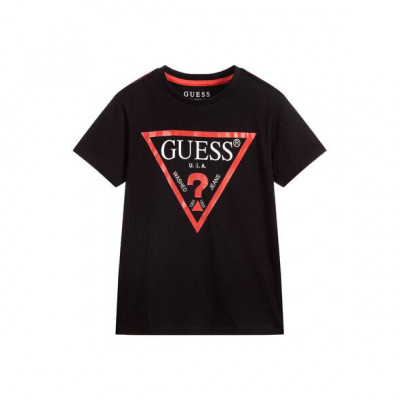 Tricou cu decolteu la baza gatului si logo Guess foto