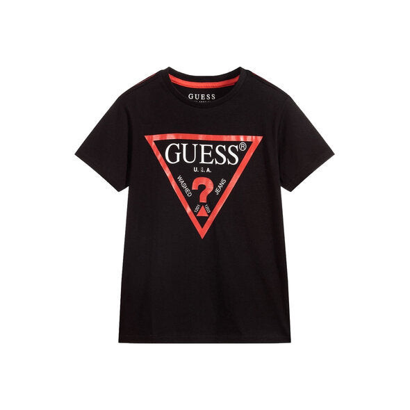 Tricou cu decolteu la baza gatului si logo Guess