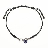 Brățară Damă Infinity, Cordon Negru, Decor Ochi Bleu, Strass Argintiu