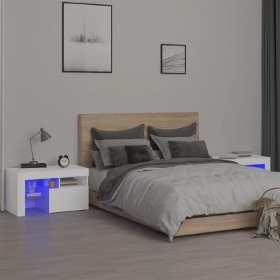 vidaXL Noptiere cu lumini LED, 2 buc., alb, 70x36,5x40 cm 3152770 foto