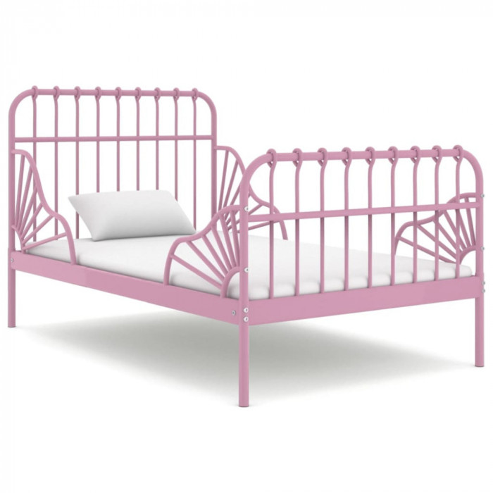 Cadru de pat extensibil, roz, metal, 80x130/200 cm GartenMobel Dekor