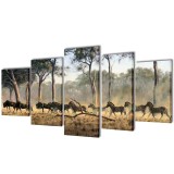 Set tablouri imprimate pe p&acirc;nză Zebre 200 x 50 cm