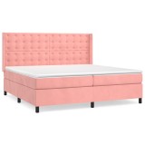 Cumpara ieftin Pat box spring cu saltea, roz, 200x200 cm, catifea