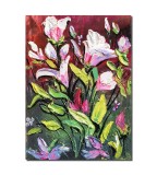 Cumpara ieftin Tablou flori stilizate pictat manual, 40x30cm acril in cutit efect 3D, Kenny Varniote