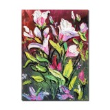 Tablou pictat manual, Flori in cutit, stilizat - 40x30cm acril in cutit efect 3D, Magistral