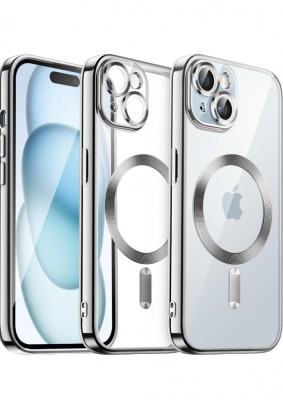 Huse silicon cu incarcare magetica wireless pentru Iphone 15 Argintiu foto
