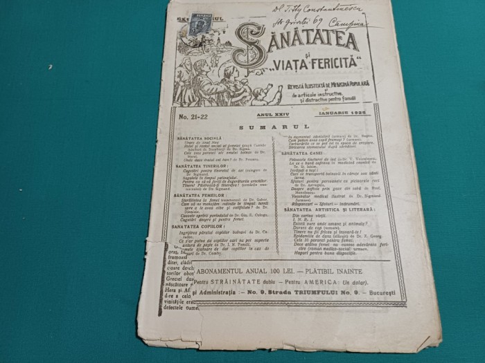 REVISTA SĂNĂTATEA ȘI VIAȚA FERICITĂ * NR.21-22* IANUARIE 1925 *27