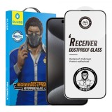 Folie de protectie Ecran Blueo Anti-Dust HD pentru Apple iPhone 15 Pro Max, Sticla Securizata, Full Glue, Neagra