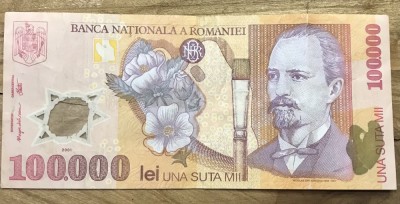 (BNK A) Romania bancnota 100000 lei 2001 polimer polymer foto