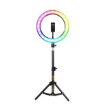 Cumpara ieftin Lampa Circulara Make up Profesionala cu LED RGB, Ring Light cu 10 culori diferite,Lumina Rece/Calda Tip Inel, Trepied 160cm, Telecomanda, Pentru Poze