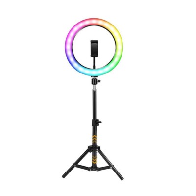 Lampa Circulara Make up Profesionala cu LED RGB, Ring Light cu 10 culori diferite,Lumina Rece/Calda Tip Inel, Trepied 160cm, Telecomanda, Pentru Poze foto