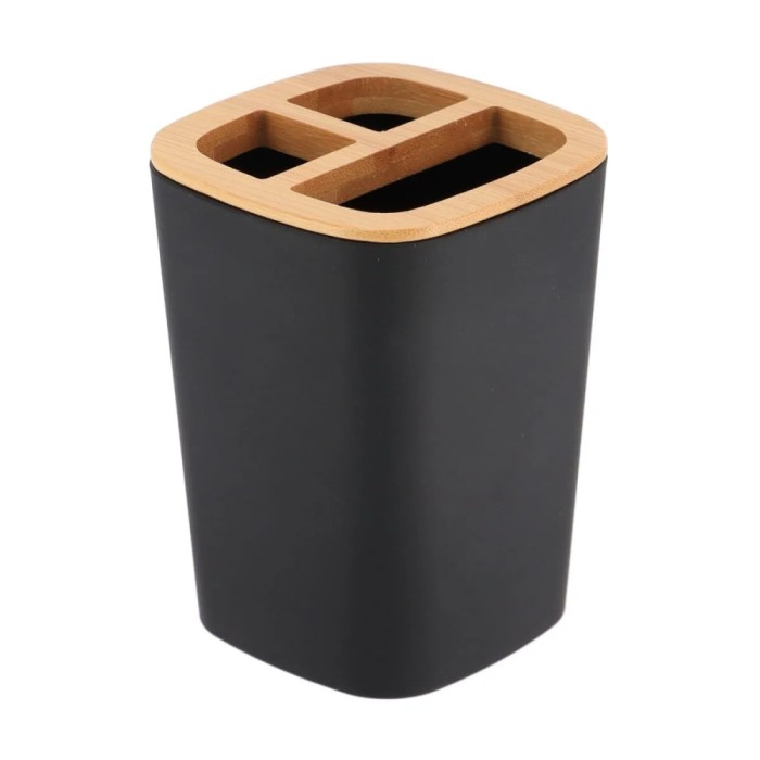 Suport Periuțe Plastic / Bambus Comp &ndash; Negru