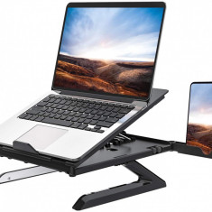 Stand pentru laptop ergonomic si portabil care asigura o ventilare eficienta si un unghi de inclinare reglabil, compatibil cu MacBook Air, Pro sau Mic