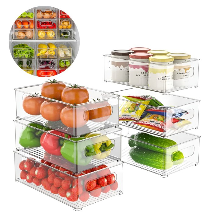 Set 6 Cutii de depozitare Koken, Organizare frigider, birou, bucatarie, transparente, 25,5x15x7,5 cm