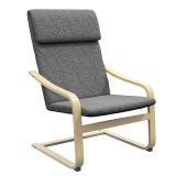HOMCOM Fotoliu cu suport pentru g&acirc;t și brațe, material de acoperire similar cu inul, structură din lemn, Gri + Natural | Aosom Romania