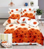 Cumpara ieftin Lenjerie Pat Elisabeta Sf068, Bumbac, 4 Piese, Fara Elastic, Alb, Portocaliu