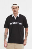 Hollister Co. polo de bumbac culoarea negru, cu imprimeu