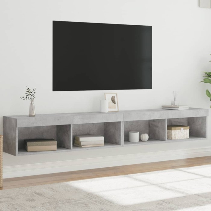 vidaXL Comode TV cu lumini LED, 2 buc., gri beton, 100x30x30 cm 837162