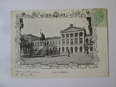 Rara! București-Socecu:Universitatea,carte poș.cir.TCV 1904 stamp.rara Mihaileni foto