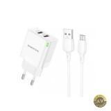 Incarcator Retea Cu Cablu microUSB Borofone BN15 Strong 10.5W 2.1A 2 x USB-A Alb