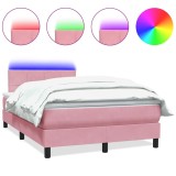Cumpara ieftin Pat cu arcuri cu saltea si LED, roz, 120x220 cm, catifea