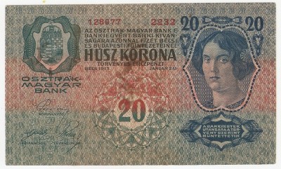 AUSTRIA UNGARIA 20 COROANE KRONEN 1913 STAMPILA REGIONALA F foto