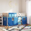 VidaXL Pat supraetajat cu perdele, albastru, 90x190 cm, lemn masiv pin